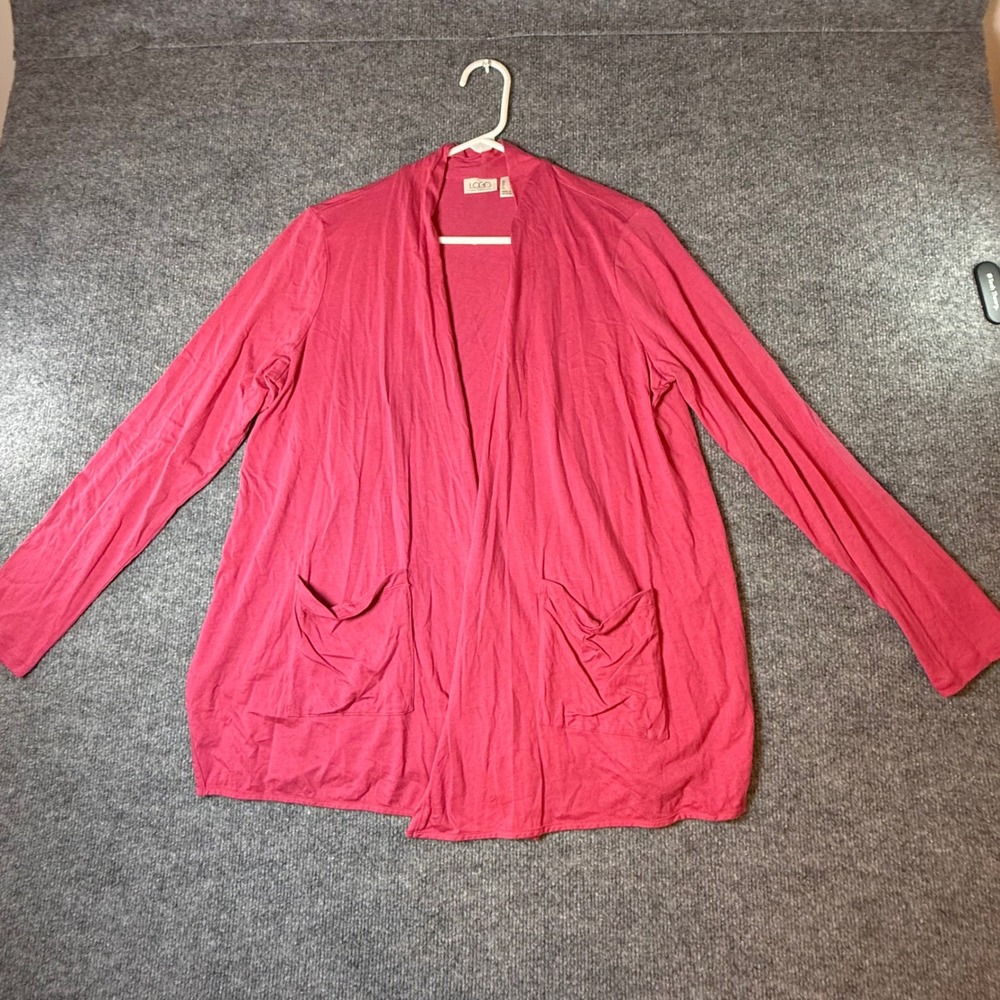 LOGO Lori Goldstein Pink Open Front Cardigan Shawl Collar Cotton Modal Medium